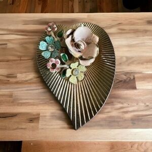 Vintage Signed Coro Gold Tone with Pastel 3D Raised Flowers Brooch